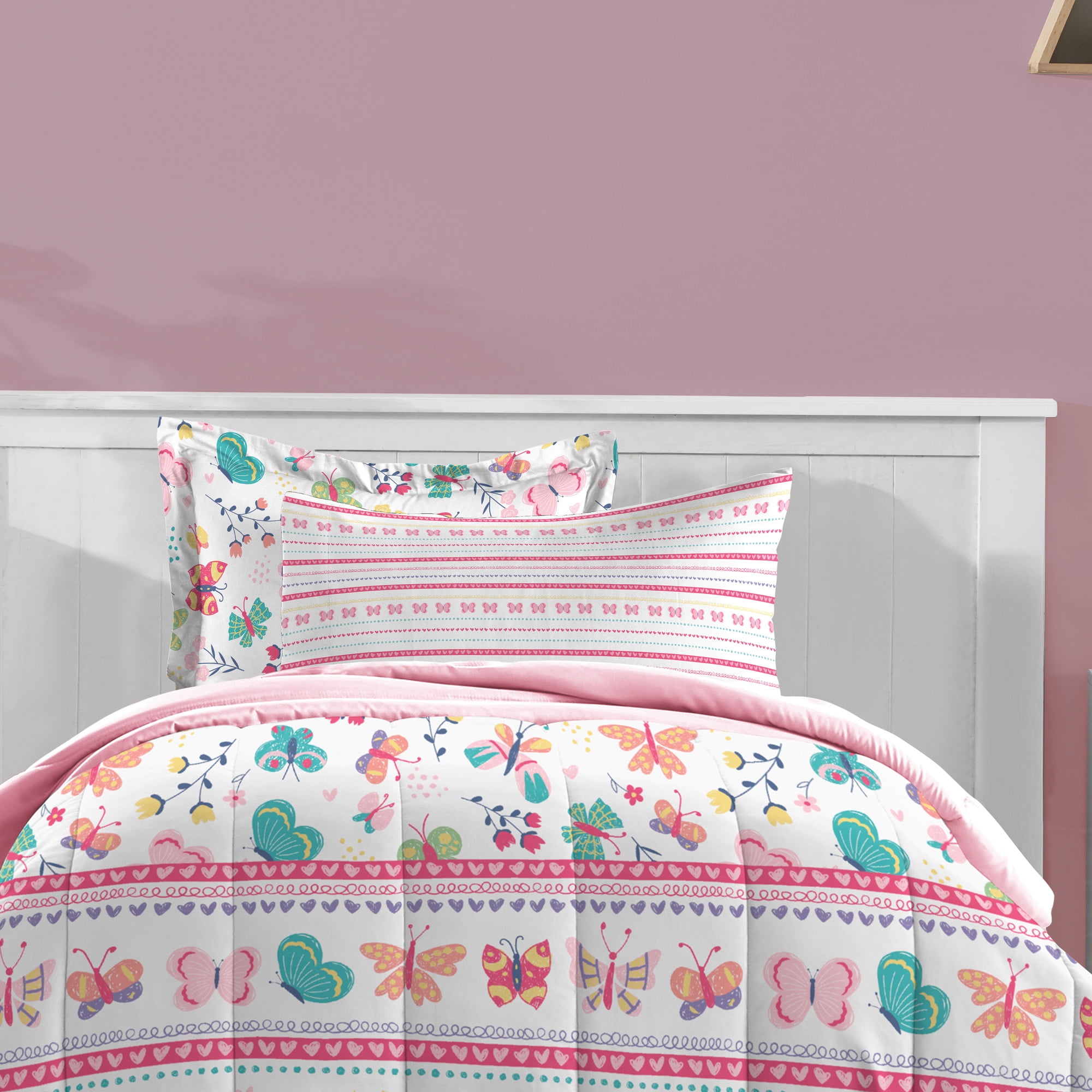 Dream Factory Butterfly Garden Twin Bed in a Bag Pink, Microfiber, 100% Polyester Fill, Female, Child