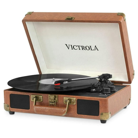 Victrola Suitcase 3-speed Record Player with Dual Bluetooth Connectivity - Brown