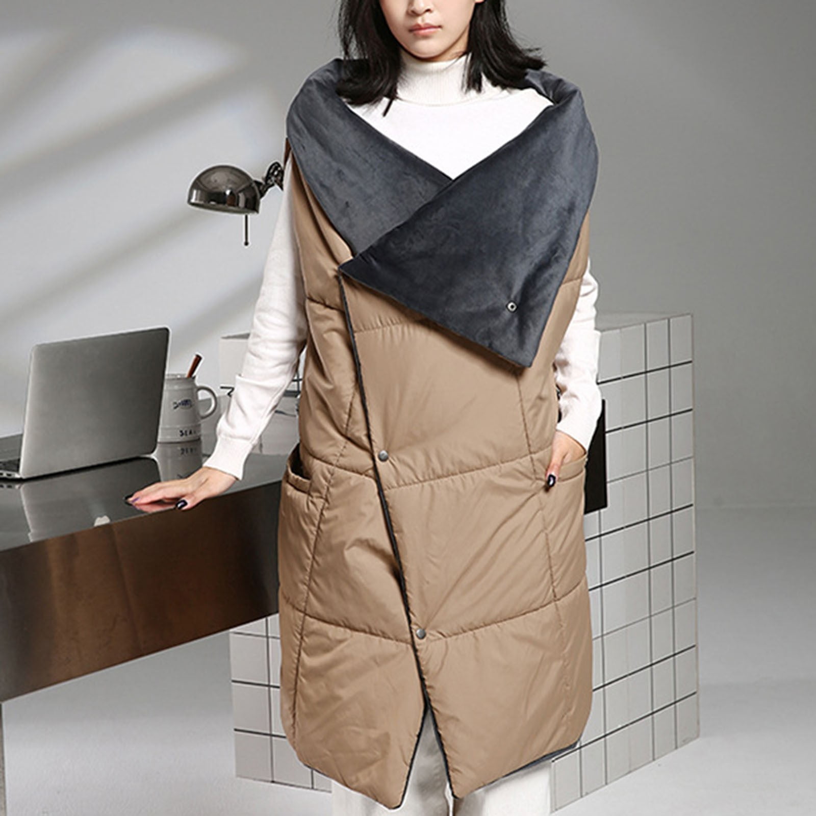 Taqqpue Wearable Heated Blanket Heating Shawl Portable Wireless Cordless Heated Blankets for Outdoors Wearing Cover Dual-purpose Cotton-padded Heating Shawl Warm-up Household Thermal Clothing