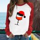 thumbnail image 2 of Camiseta informal de manga larga con cuello redondo y estampado navideño de retazos de primavera para mujer Fridja  bvmnju1692, 2 of 7