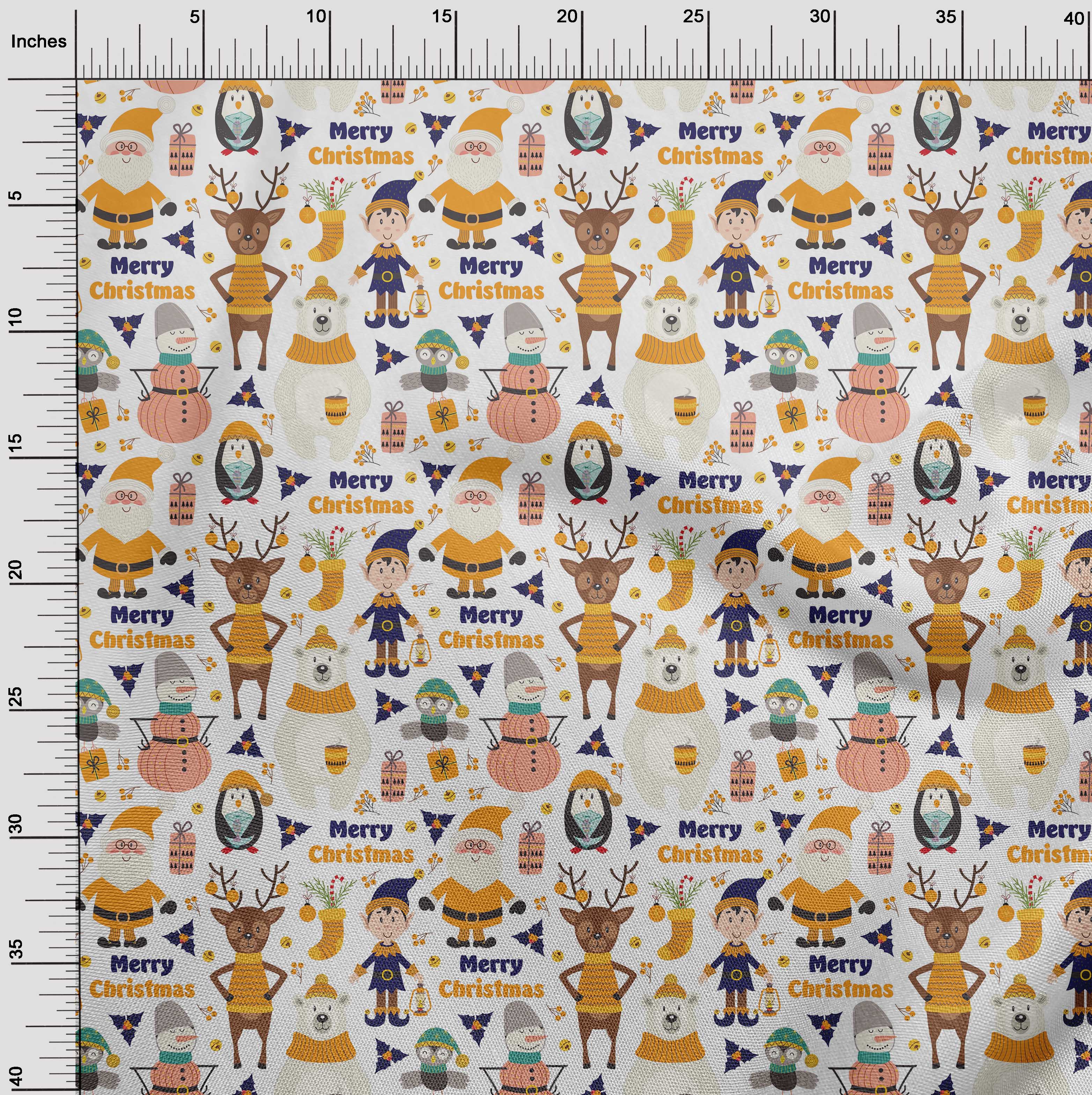 oneOone Georgette Viscose Mustard Yellow Fabric Snowman|Gift Box & Santa Christmas Quilting Supplies Print Sewing Fabric By The Yard 42 Inch Wide