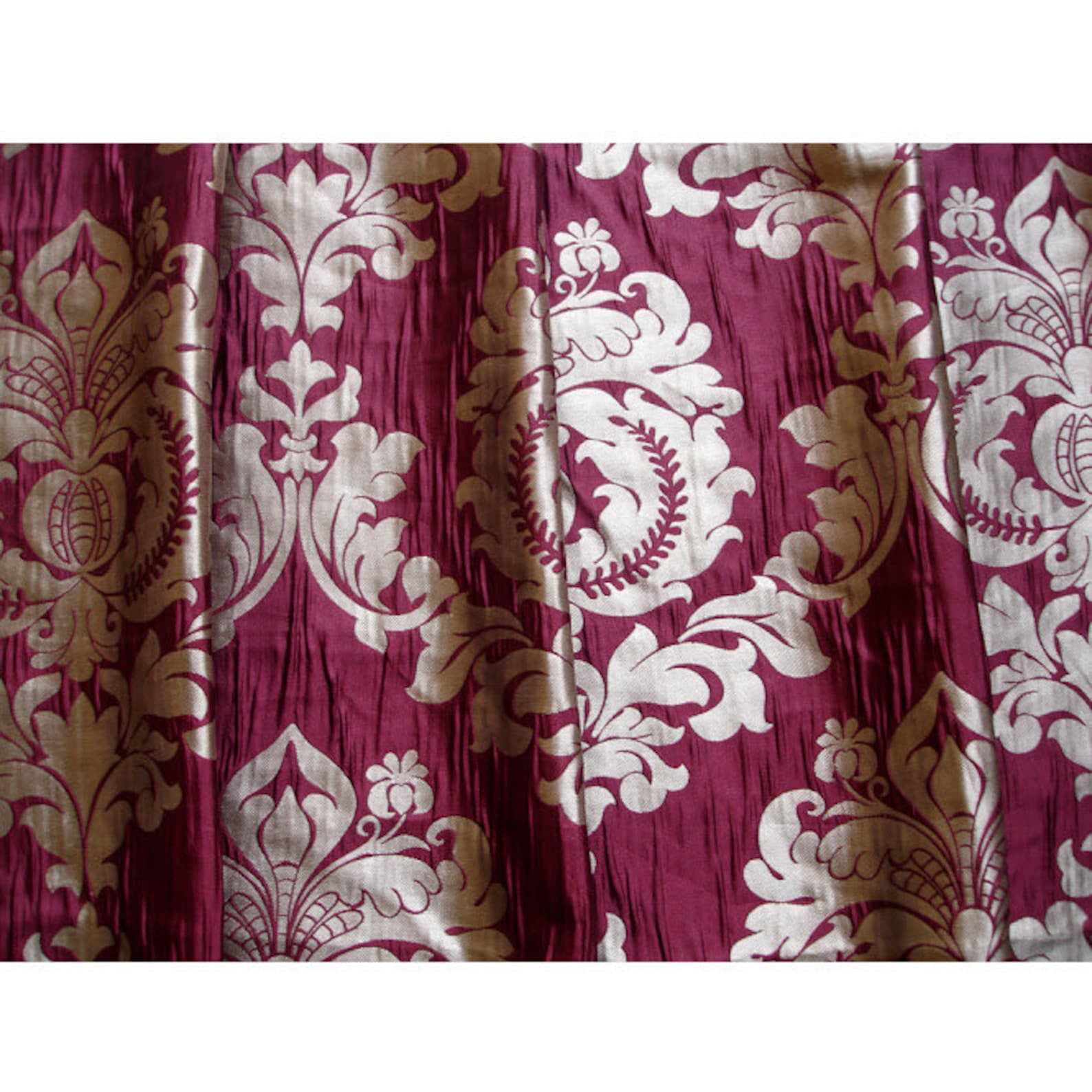 Fabric Mart Direct Burgundy Polyester Weave Fabric By The Yard, 48 inches or 122 cm width, 9 Continuous Yards Purple Polyester Fabric, Ruby Royal Damask, Upholstery Drapery Curtain Wholesale Fabric