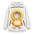 thumbnail image 3 of Mifsaly Women Pet Carrier Hoodie Lion Pattern Sherpa Fleece Hooded Sweatshirt with Cat Pouch Warm Long Sleeve Fall Winter Pullover for Pets Lovers White,XL, 3 of 5