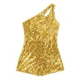 thumbnail image 5 of iiniim Kids Girls Sparkly Party Sequin Jumpsuit One Shoulders Sleeveless Short Romper Dancewear Gold 10, 5 of 7