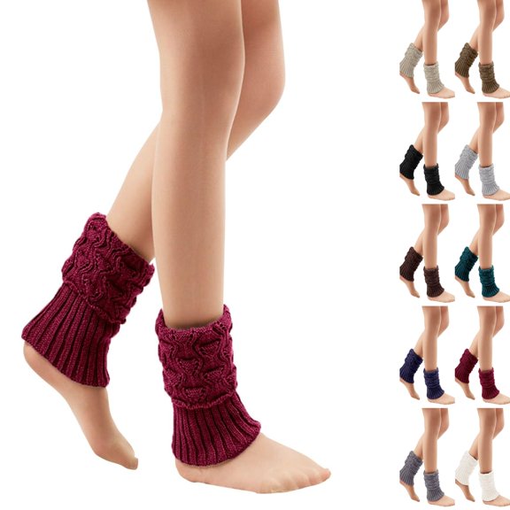 Leg Warmers for Women 80s Cable Knit Leg Warmer for Ballet Dance Figure Skating Yoga Party Junior Neon Long Socks Wine