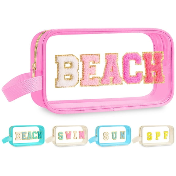 Bolsa de playa Kacctyen, transparente, rosa, impermeable para mujer, 24 x 13 x 7 cm