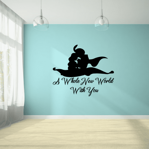 A Whole New World With You - Disney Movie Aladdin Quote Aladdin And Princess Jasmine Vinyl Wall Art Sticker Decal Home Kids Room Boys Girls Room Nursery Room Wall Décoration Design Size (8x10 inch)