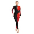thumbnail image 4 of Raenseen Womens Gymnastics Leotard Bodysuit Figure Skating Dance Costume Contrast Color Full Body Red XL, 4 of 9