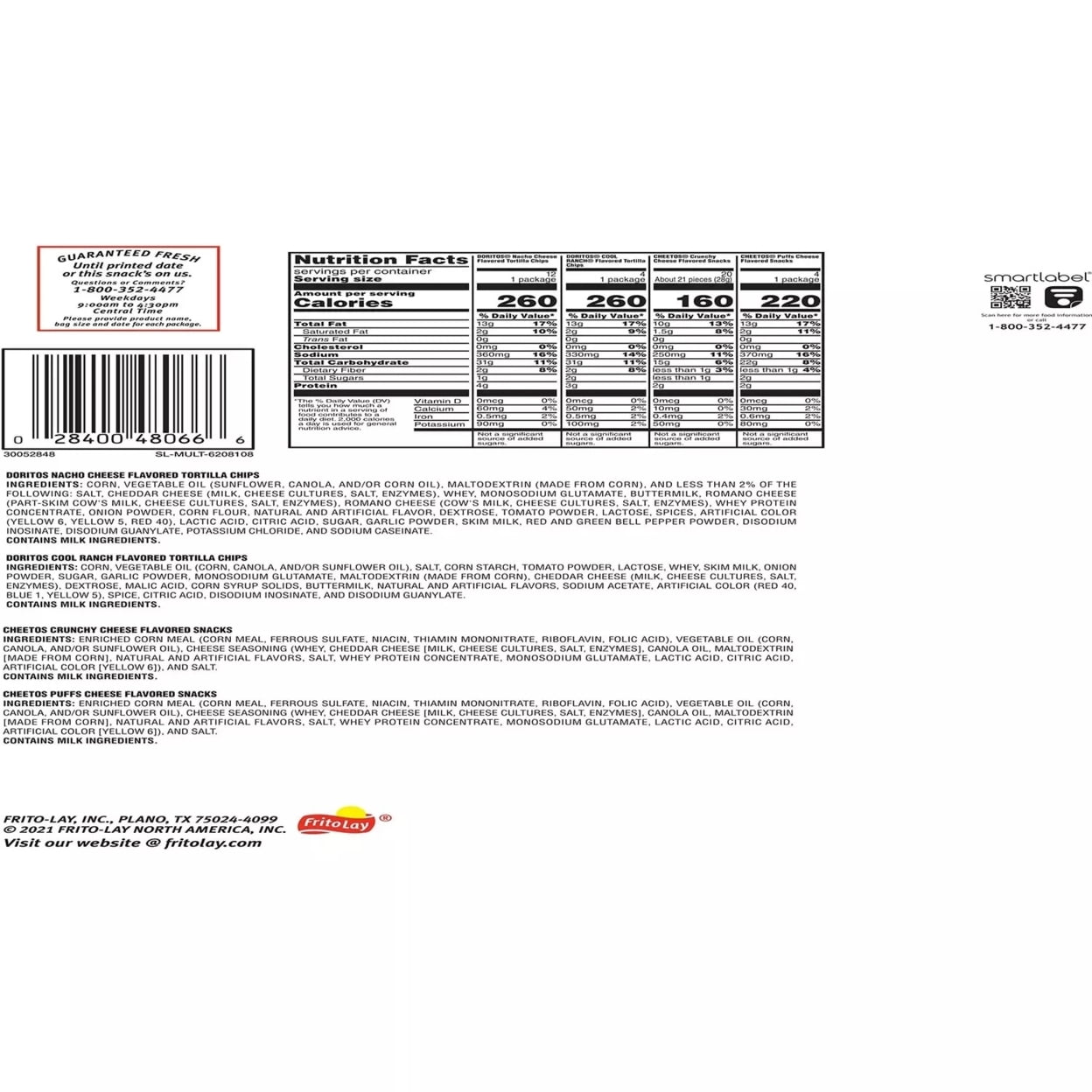 Frito Lay Doritos Cheetos Mix Variety Pack 53.5 Oz 30 Count, Box