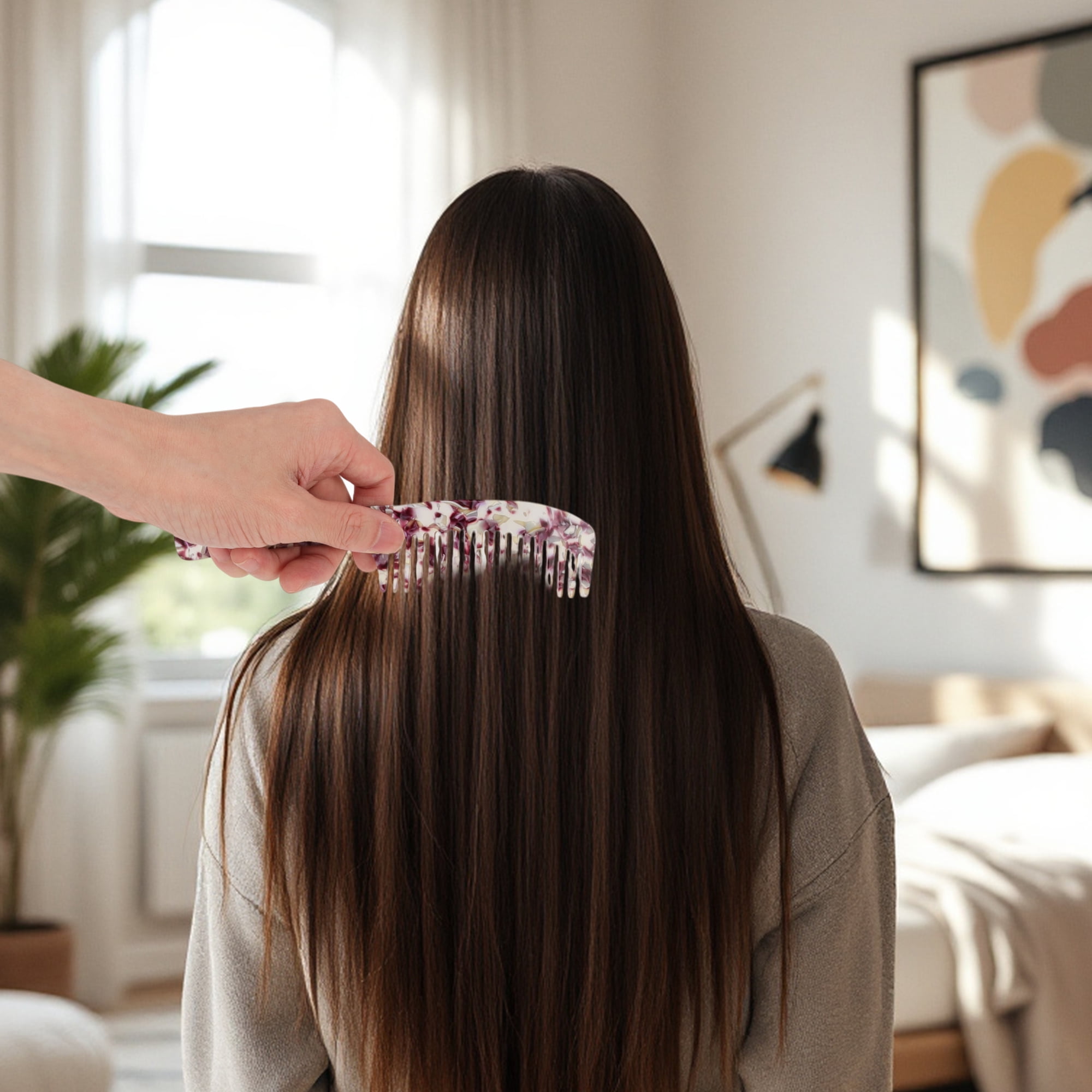 Unique Bargains 1 Pc Portable Long Handle Hair Comb for Making hair Smooth Purple, White