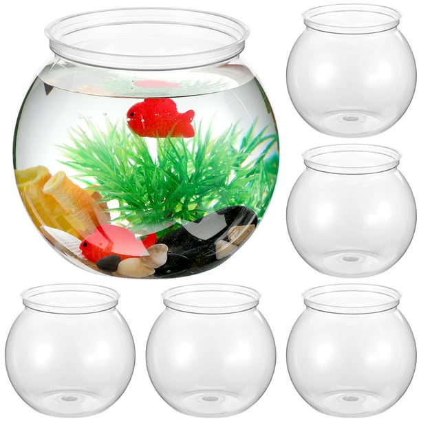 6 peceras de plástico pequeñas, redondas y transparentes, doradas.