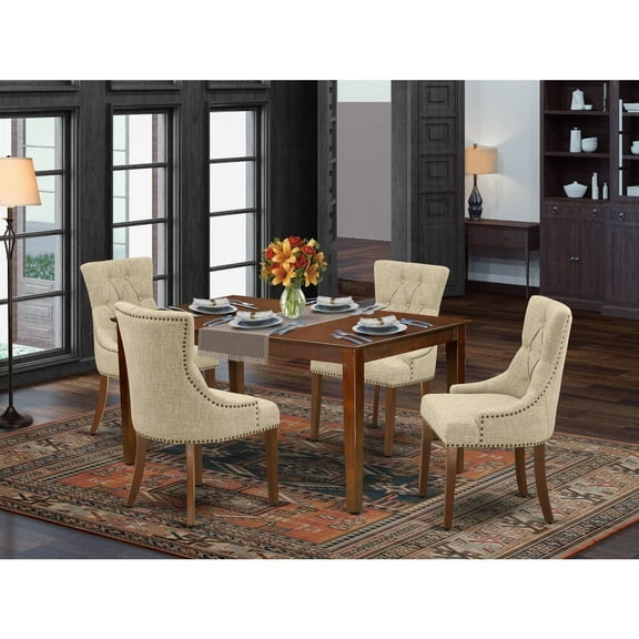 Southwestern Dining Set - 5pc Rectangle Table & Parson Chairs - Mahogany Finish