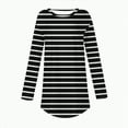 thumbnail image 4 of larppty Womens Trendy Long Sleeve Round Neck Striped Shirts Basic Loose Casual Tunic Tops with Curved Hem (Black, L), 4 of 5