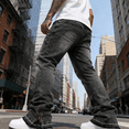 thumbnail image 3 of Men's Charcoal Washed Straight Leg Stretch Jeans: Distressed Raw Hem Denim | Comfort Flex Fabric, Standard Sizing (30-40), 3 of 5
