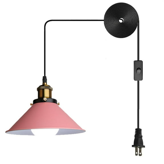 JLOWCO Led Hanging Lights with Plug in Cord,modern Pendant Lights Kitchen Island Lighting Bedroom Hanging Light fixture Pink (LED Bulb Include)