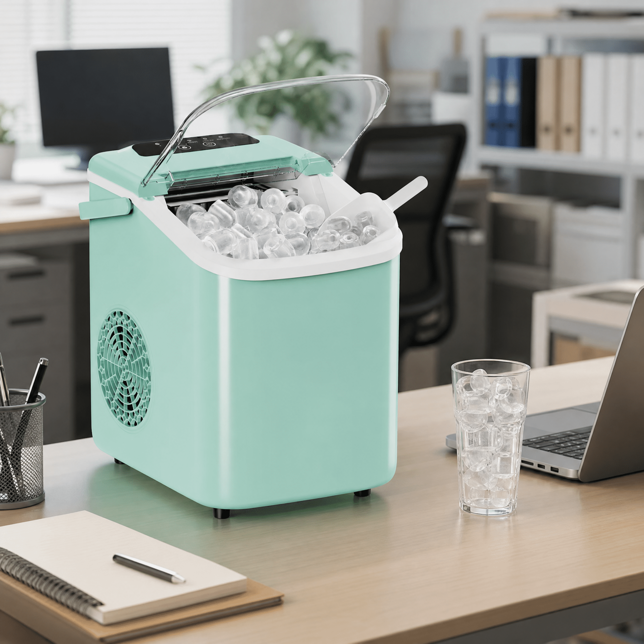 Portable Countertop Ice Maker Machine, 26 Lbs Daily Output, Ready in 6-8 Mins, 2 Ice Sizes, Self-Cleaning Quiet Ice Maker with Carry Handle for Home Office Camping