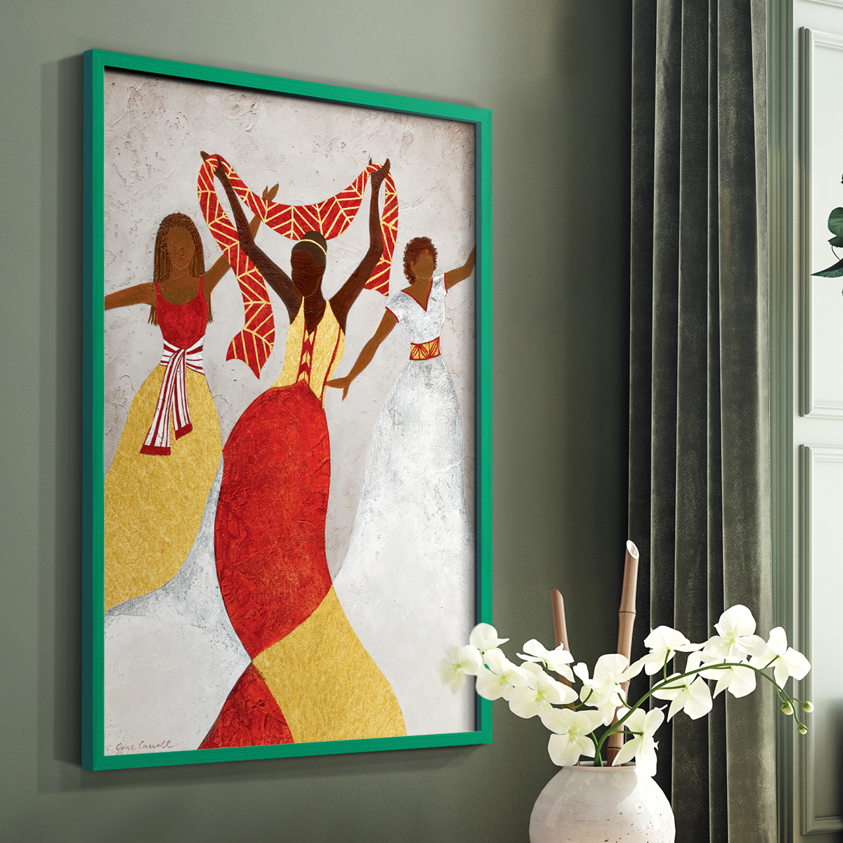 Golden Rhythm in Green Solid Wood 11 x 14 Framed Print