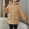 thumbnail image 4 of Women's Puffer Jacket for Winter Plus Size Casual Colored Long-Sleeved Hooded Jacket Hooded Puffer Jacket(Khaki 2XL), 4 of 8