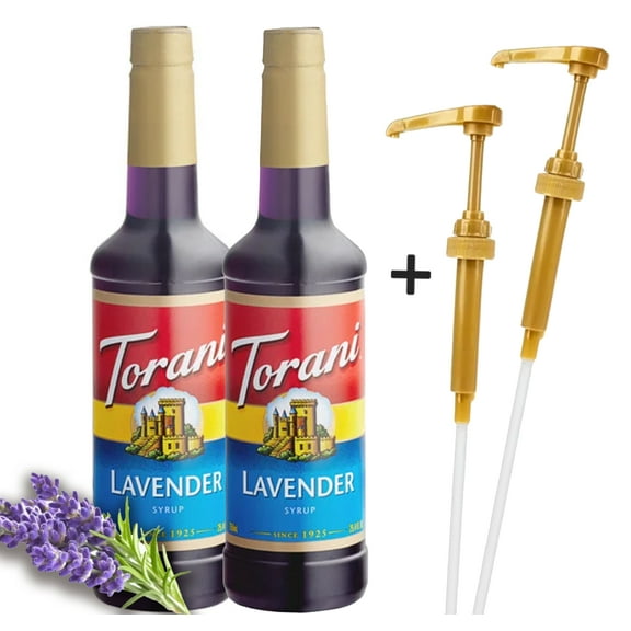 Torani Lavender Syrup, 25,4 oz (750 mL)   Gold Syrup Pump l Pack of 2