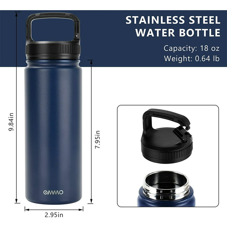OMMO 18oz Insulated Water Bottle, Stainless Steel Reusable Thermos Water  Bottle for Sports and Travel, Keeps Hot and Cold, Navy Blue 