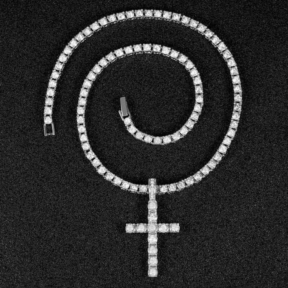 Hip hop necklace cross pendant paired with 4MM tennis chain trendy men's personalized accessory 50cm