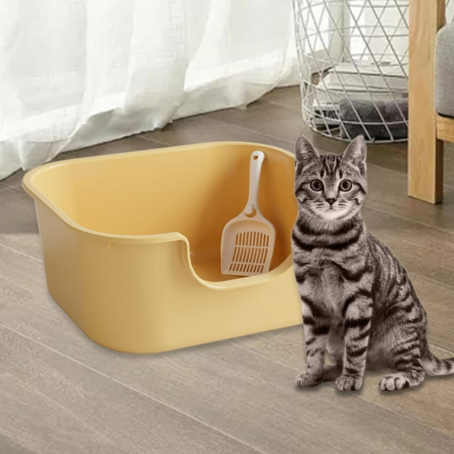 Inodoro para mascotas con parte abierta, Inodoro para gatos con lado alto, Productos para gatos, Urinario portátil, Inodoro para gatos semice Amarillo