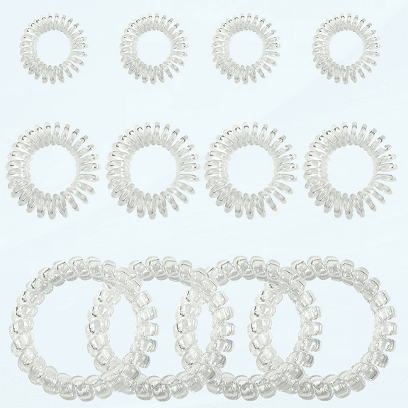 12pcs Spiral Hair Ties Clear Phone Cord Hair Ties Traceless Hair Coils Elastic Bands Ponytail Holders Coil Hair Ties for Women Girls Large Size 2.16 Inch Small 1.18 Inch Mini 0.78 Inch