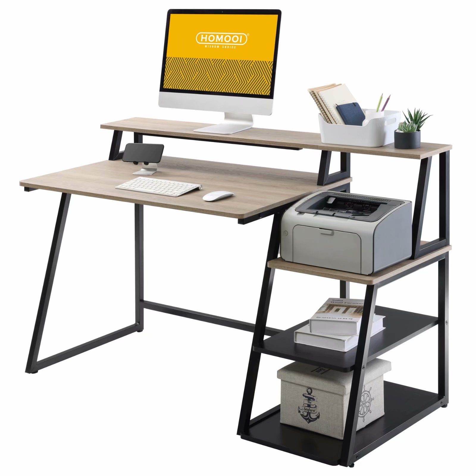 HOMOOI 55" Computer Desk Multi Purpose Workstation Writing Table with
