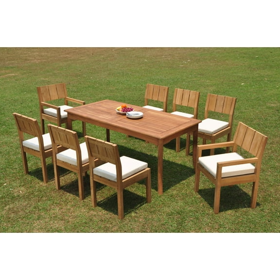 Grade-A Teak Dining Set: 8 Seater 9 Pc: 71" Rectangle Table And 8 Veranda Chairs (2 Arm & 6 Armless Chairs) Outdoor Patio WholesaleTeak #WMVRx