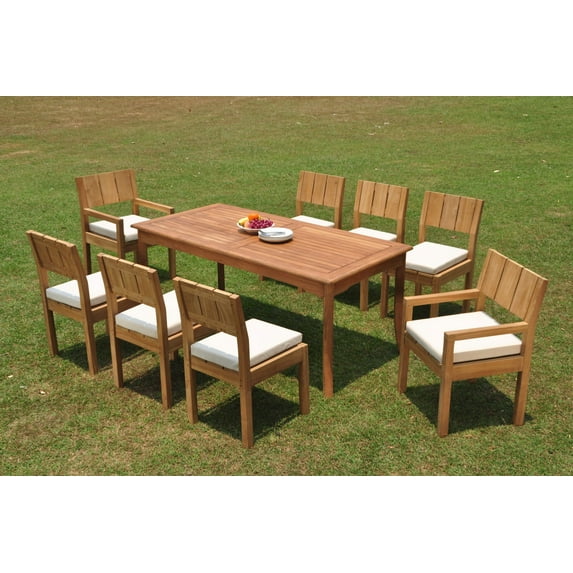 Grade-A Teak Dining Set: 8 Seater 9 Pc: 71" Rectangle Table And 8 Veranda Chairs (2 Arm & 6 Armless Chairs) Outdoor Patio WholesaleTeak #WMVRx