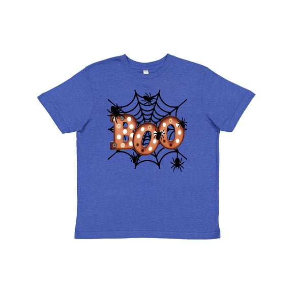 Inktastic Halloween Boo with Spiders in Web Youth T-Shirt