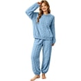 thumbnail image 4 of KyCheLot Fleece Pajama Sets for Women Winter Long Sleeve Round Collar Tops Cuffed Pants Comfy Thicken Warm Outfits, 4 of 6