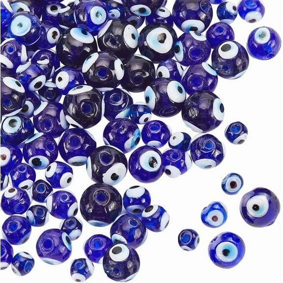 120 Pcs Glass Evil Eye Beads 6/8/10/12mm Handmade Lampwork Turkish Spacer Round Loose Beads for Bracelets Necklace Jewelry Making Blue