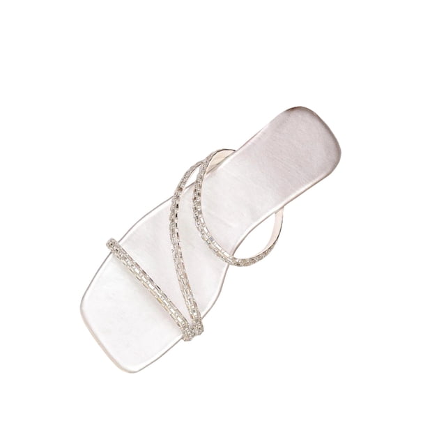 Sandales Plates avec Brides à la Cheville, à Plusieurs Rangées, Ornées de Strass, Bout Enveloppant, Sandales Plates pour Femmes