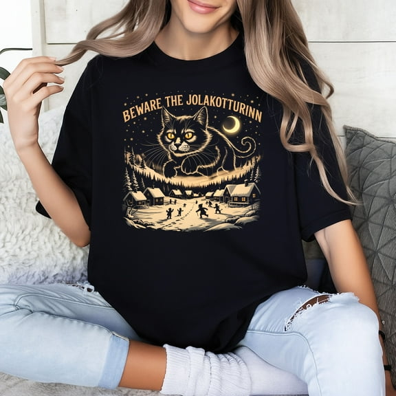 Yule Cat Shirt – Beware The Jólakötturinn T-Shirt, Icelandic Folklore Gothic Christmas Tee, Krampus Cat Gift, Dark Winter Solstice Yule Top