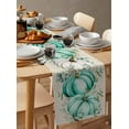 thumbnail image 6 of Turquoise White Fall Burlap-Cotton Table Runner 36 Inches Long,Pumpkins Eucalyptus Botanical Thanksgiving Retro Beige Table Runners,Outdoor Dining Tablecloths for Baby Shower Party Wedding 13x36, 6 of 9