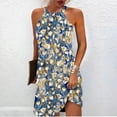thumbnail image 2 of Wycnly Dresses for Women 2024 Beach Off Shoulder Halter Tunic Tank Short Dresses Sleeveless Round Neck Floral Print Summer Mini Formal Dress Light Blue l Under $5, 2 of 6