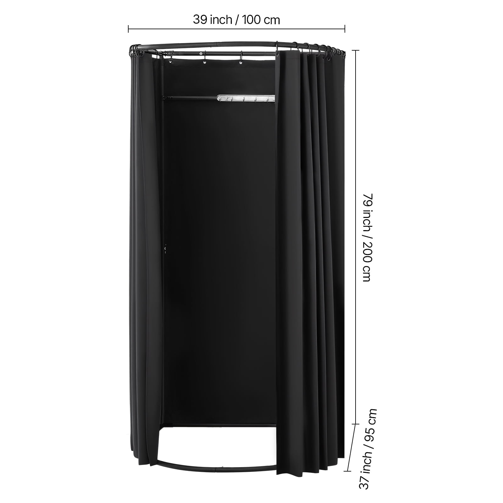 VEVOR Fitting Room, Portable Dressing Room with Thick Polyester Curtains, Privacy Space with Shading Curtain and a Hook, for Boutique, Mall, Tailor's Store & Outdoor Activity 39 x 37 x 79 in (Black)
