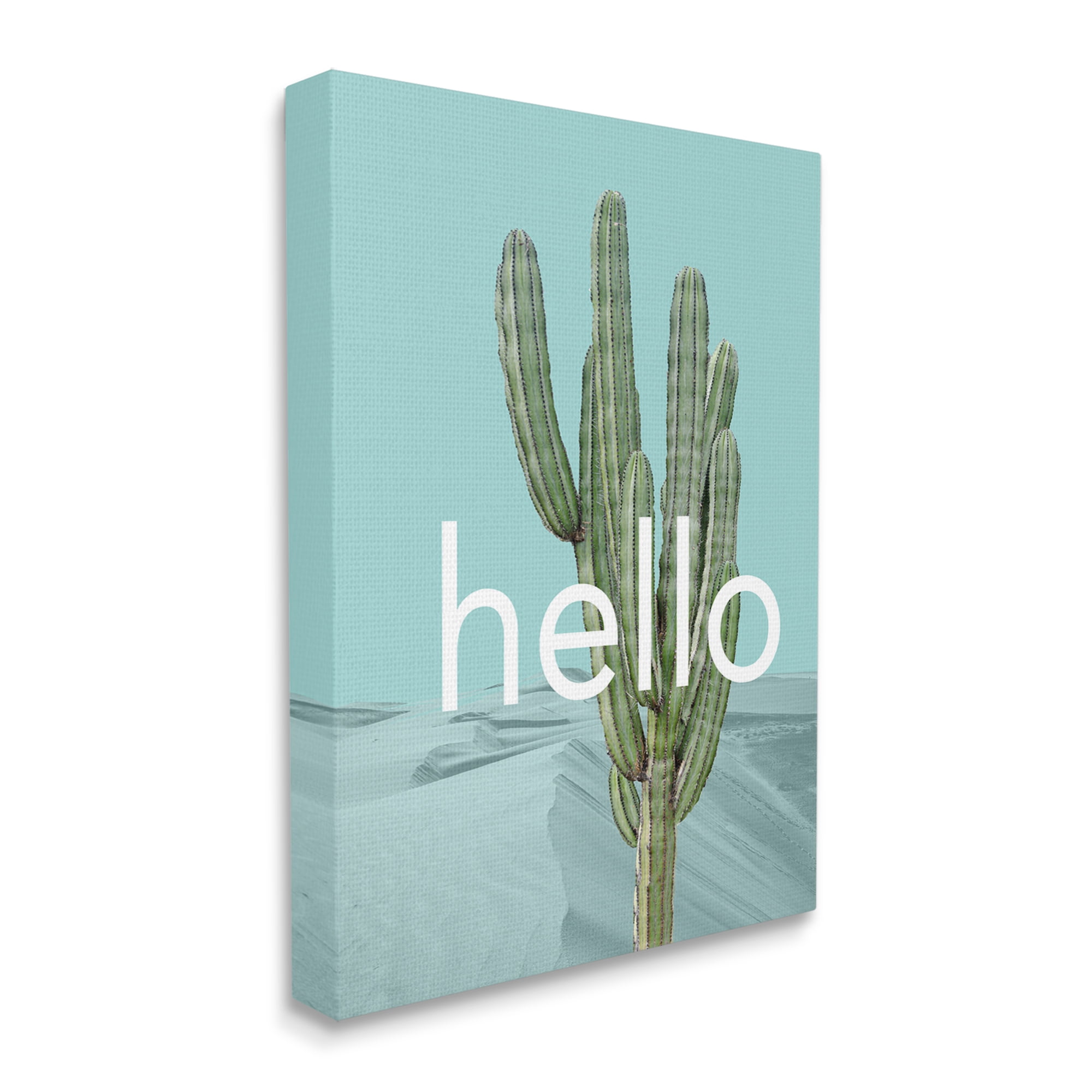 Stupell Industries Bold Hello Cactus Greeting Blue Desert Dunes Graphic Art Gallery Wrapped Canvas Print Wall Art, Design by J. Weiss