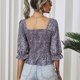 thumbnail image 2 of Blusa de cintura con cinturón TUNC estampado floral mujer Top de peplum vintage Púrpura XL, 2 of 5