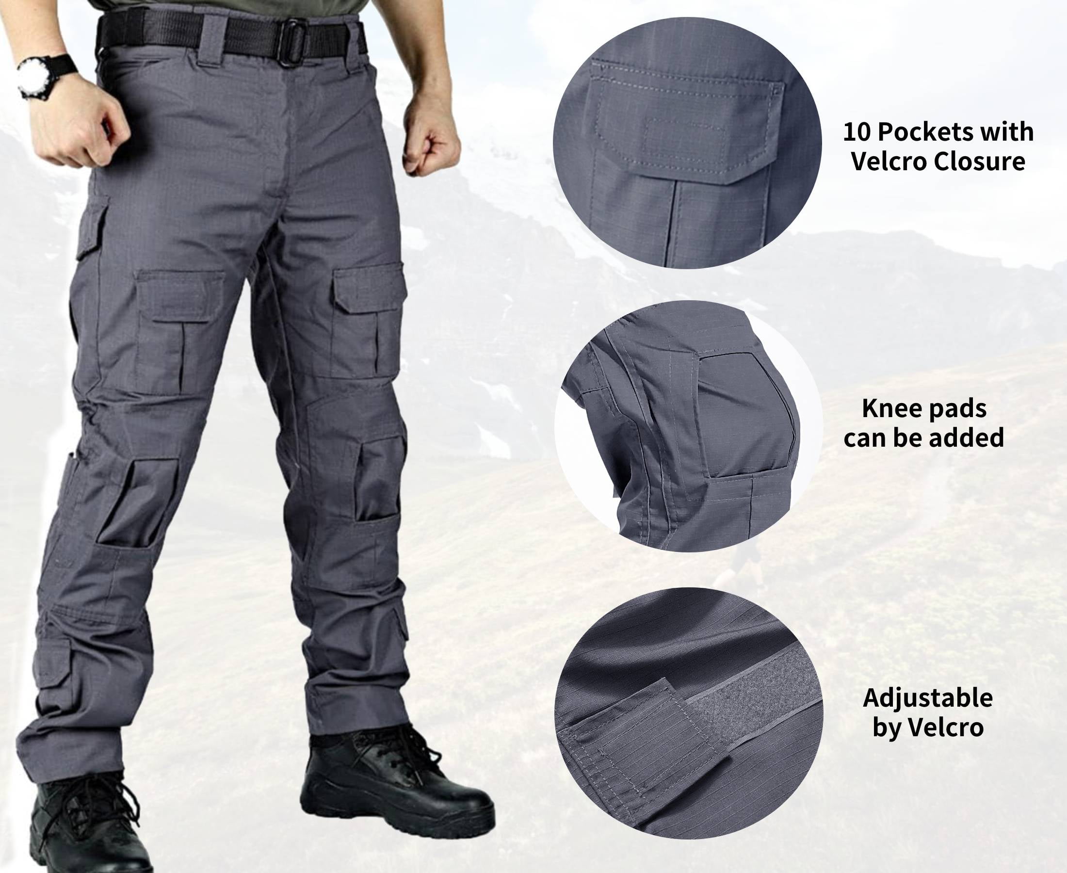 TRGPSG Men's Tear-Resistant Hiking Outdoors Work Pants with 10 Pockets Waterproof Cargo Hiking Hunting Pants,Gary 38