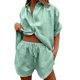 thumbnail image 1 of Conjunto de chándal de 2 piezas para mujer: blusa holgada con botones y pantalones cortos elásticos de cintura alta - Poliéster, color liso, ropa informal/de estar por casa, conjuntos de verano, 1 of 4