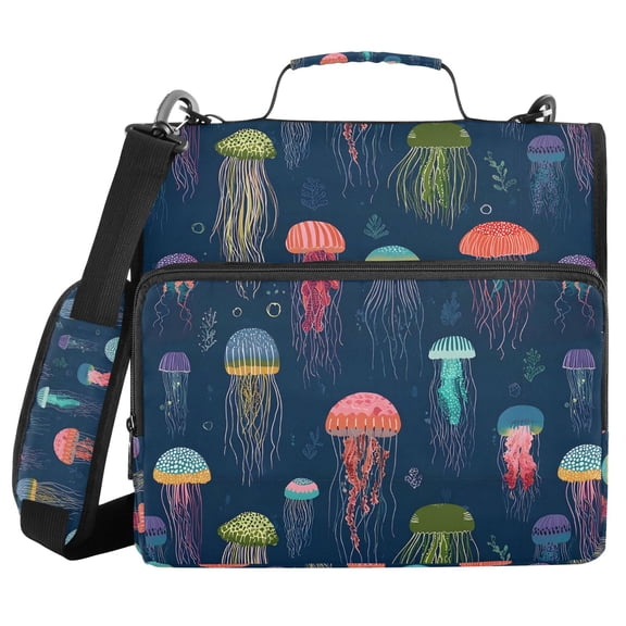 FORMRS Zipper Binder with Shoulder Strap 2-inch Ring 500 Sheet Capacity File Bag, Cartoon Jellyfish Pattern