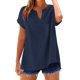thumbnail image 1 of Ploknplq Linen Shirts for Women,Linen Button Down Shirt Women,Womens Linen Tops,Fashion Casual V Neck Short Sleeve Top T Shirt,Elbow Length Tee Shirts for Women,Gauze Shirts for Women Navy S, 1 of 5
