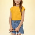 thumbnail image 4 of Jalioing Crew Neck Summer Shirts for Girls Cap Sleeve Summer Casual Cute Blouses Tops Kids Loose Plain Tee, 4 of 8