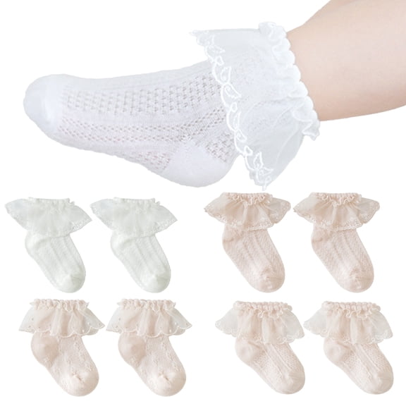 LYMAYTER 4 Pack Summer Socks for Toddler Baby Girl Ruffle Socks Soft Breathable Cotton Socks 0-8Y