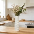 thumbnail image 3 of 12-Inch Tall White Ceramic Textured Floral Vase for Elegant Home Decor, 3 of 9