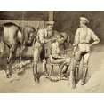 thumbnail image 2 of Remington, Frederic 14x12 Gold Ornate Wood Framed with Double Matting Museum Art Print Titled - A Haircut in a Cavalry Stable, 2 of 4