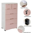thumbnail image 5 of 6 Drawer Dresser Tall Plastic Drawer Dresser Vertical Dresser Storage Tower Storage Cabinet Closet Chest Drawers Organizer for Bedroom, Living Room, Entryway, Closets Easy Pull W/Wheels (Pink), 5 of 18