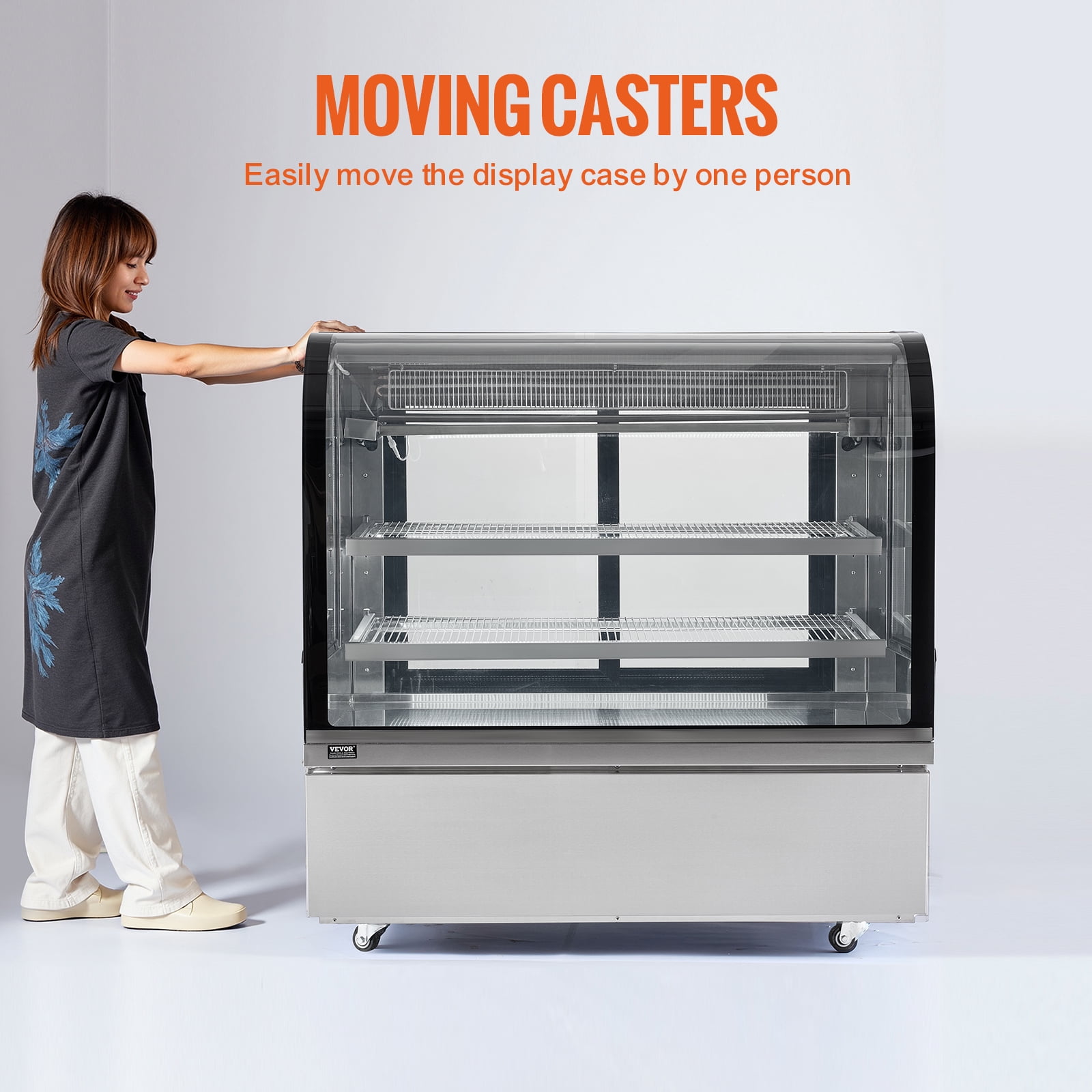VEVOR Refrigerated Display Case, 18 Cu.Ft./505L Large Pastry Display Case, 2-Tier Commercial Display Refrigerator with LED Lighting, Downdraft Cooling, Movable with Casters, for Bakery